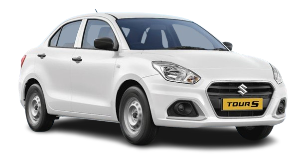 Maruti Suzuki Dzire Tour S white sedan – perfect for city and one-way rides by Leisure Travels India.